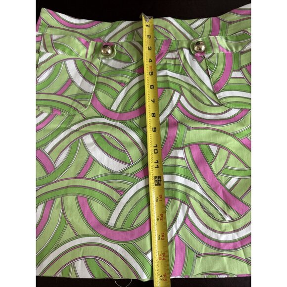 Melly M Green & Pink Swirl Print Mini Skirt Size M Cotton Blend - Picture 5 of 6